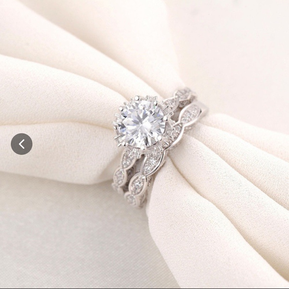 Silver Round Cubic Zirconia Bridal Ring Set in Silver - NWOT